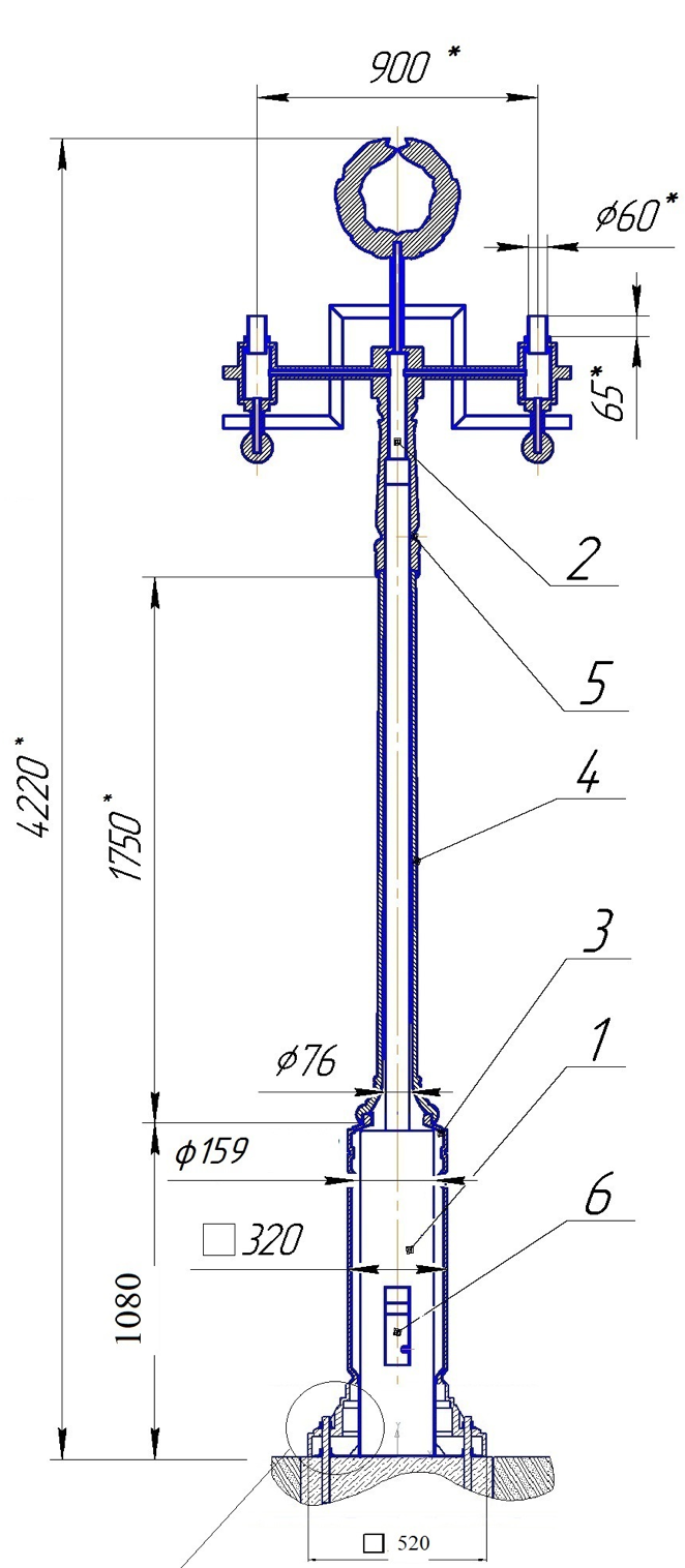 Фонарь торшерный литой, индивидуальный, 2х рожковый: H=4м, m=435кг